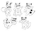 Set of cute animal superheroes in line art style. Royalty Free Stock Photo