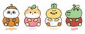 Set of cute animals cartoon in fruit and vegetable costume.Wild and farm animal collections