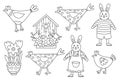 Set with cute animals Easter doodle hand drawn illustration Royalty Free Stock Photo