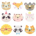 Set of cute animals face in funny glasses and with decorative elements