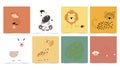 Set of cute animals with fox,leopard,lion,llama,zebra,giraffe.Vector illustration for baby invitation, kid birthday invitation and