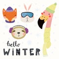 Cute animals winter set Royalty Free Stock Photo