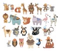 Set of cute animals indians. Collection of animals and birds with headdresses with feathers. Cartoon residents of the Royalty Free Stock Photo