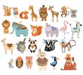 Set of cute animals indians. Collection of animals and birds with headdresses with feathers. Cartoon residents of the Royalty Free Stock Photo