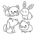 The set of cute animals outlined: cats, dogs, guinea pigs and rabbits. Royalty Free Stock Photo