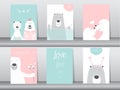 Set of cute animals poster,Design for valentine`s day ,template,cards,bear,Vector illustrations Royalty Free Stock Photo