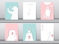 Set of cute animals poster,Design for valentine`s day ,template,cards,bear,Vector illustrations Royalty Free Stock Photo