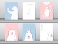 Set of cute animals poster,Design for valentine`s day ,template,cards,bear,Vector illustrations