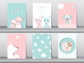 Set of cute animals poster, Design for valentine`s day , template, cards, dogs, Vector illustrations Royalty Free Stock Photo