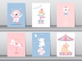 Set of cute animals poster,template,cards,animal,zoo, circus,Vector illustrations Royalty Free Stock Photo