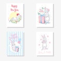 Set of cute animals poster,template,cards,bear,bird,lion,rabbit,zoo,Vector illustrations Royalty Free Stock Photo