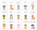 Set of cute animals poster,template,cards,bear ,rabbit, koala, fox, deer, pig, lizard, lynx, squirrel, raccoon, lion Royalty Free Stock Photo