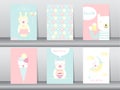 Set of cute animals poster,template,cards,bear,Vector illustrations Royalty Free Stock Photo