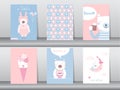 Set of cute animals poster,template,cards,bear,Vector illustrations Royalty Free Stock Photo