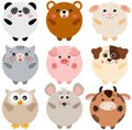 Set of cute animals with round body