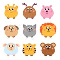 Set of cute animals rounded shape. Round animals. Vector illustration