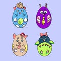 Set with 4 cute animals in a shape of Easter Eggs. There are a c