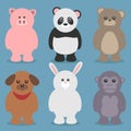 Set with cute animals vector. Pig, Panda, Bear, Dog, Rabbit and Monkey. Vector illustration in flat cartoon style
