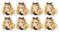 A set of cute anime girl wearing cat costume with different expressions.