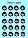 Set of cute asian girl`s emotions