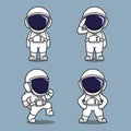 Set of cute astronaut cartoon flat illustrations