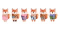 Set of cute autumn baby foxes clipart.Watercolor clipart of a cute foxes in an colorful autumn clothes Royalty Free Stock Photo