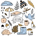 Set of cute autumn cartoon characters