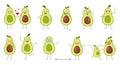Set of cute avocado characters with different emotions Royalty Free Stock Photo