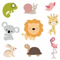 Set of cute baby animals in cartoon style on white background. c