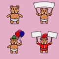 Set Of Cute Baby Bear Character With Various Poses. Bring banner, balloons and christmas banner. Royalty Free Stock Photo