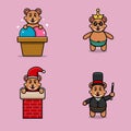 Set Of Cute Baby Bear Character With Various Poses. On Ice Cream, Chinmey, Wearing Crown, and Magician costume. Royalty Free Stock Photo