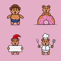 Set Of Cute Baby Bear Character With Various Poses. Wearing Helmet, on Donuts, christmas and chef. Royalty Free Stock Photo