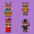 Set Of Cute Baby Deer Character With Various Poses. On Ice Cream, Chinmey, Wearing Crown, and Magician costume. Royalty Free Stock Photo