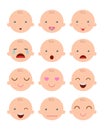 Set of cute baby emoticons, Adorable baby emotions flat modern style, cartoon baby boy faces, Vector Illustration Royalty Free Stock Photo