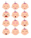 Set of cute baby emoticons, Adorable baby emotions flat modern style, cartoon baby girl faces,Vector Illustration Royalty Free Stock Photo