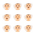 Set of cute baby emoticons very simple but expressive cartoon faces vector. Royalty Free Stock Photo