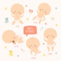 Set with cute baby girls. Growth from newborn to toddler. Various poses.First year. activities. Crawling, sitting