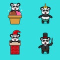 Set Of Cute Baby Panda Character With Various Poses. On Ice Cream, Chinmey, Wearing Crown, and Magician costume. Royalty Free Stock Photo
