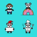 Set Of Cute Baby Panda Character With Various Poses. Wearing Helmet, on Donuts, christmas and chef. Royalty Free Stock Photo