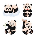 Set of cute baby pandas. Royalty Free Stock Photo