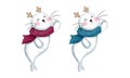 Set of cute baby seals wearing a scarf and antlers.Christmas animals watercolor illustrations Royalty Free Stock Photo