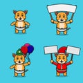 Set Of Cute Baby Tiger Character With Various Poses. Bring banner, balloons and christmas banner. Royalty Free Stock Photo