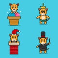 Set Of Cute Baby Tiger Character With Various Poses. On Ice Cream, Chinmey, Wearing Crown, and Magician costume. Royalty Free Stock Photo