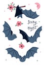 Set of cute bats isolated on white background.Vector graphics
