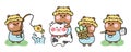 Set of cute bear in various poses farm concept.Wild animal character cartoon