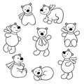 Set of cute bears, coloring page