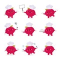 Set of cute beetroot chef cartoon characters with various activities