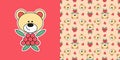 Set with Cute berry Teddy bear Sticker and simless pattern Royalty Free Stock Photo