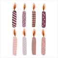Set of cute birthday candles in trendy boho colours