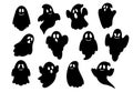Set of cute black ghosts in doodle style Royalty Free Stock Photo